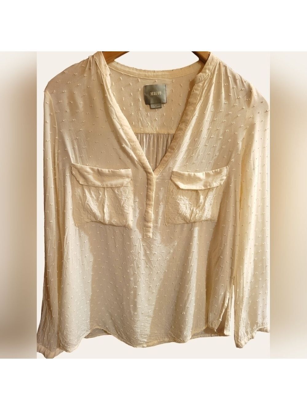 Maeve Anthropologie semi-sheer, ivory Swiss dot blouse Size 6